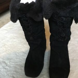 KHOMBU BLACK WINTER BOOTS LEATHER SUEDE UPPER SZ: 7 1/2
